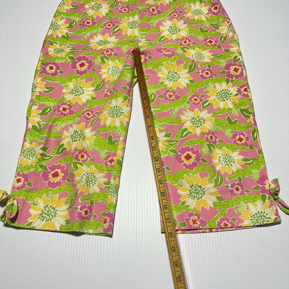 Lilly Pulitzer Vintage Captis Pants Size 12 Alligator Floral Print Textured Bows - Picture 11 of 11